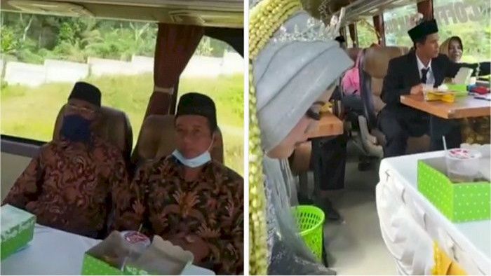 Enggan Dirazia Sepasang Kekasih Gelar Akad Nikah Di Atas Bus Berjalan