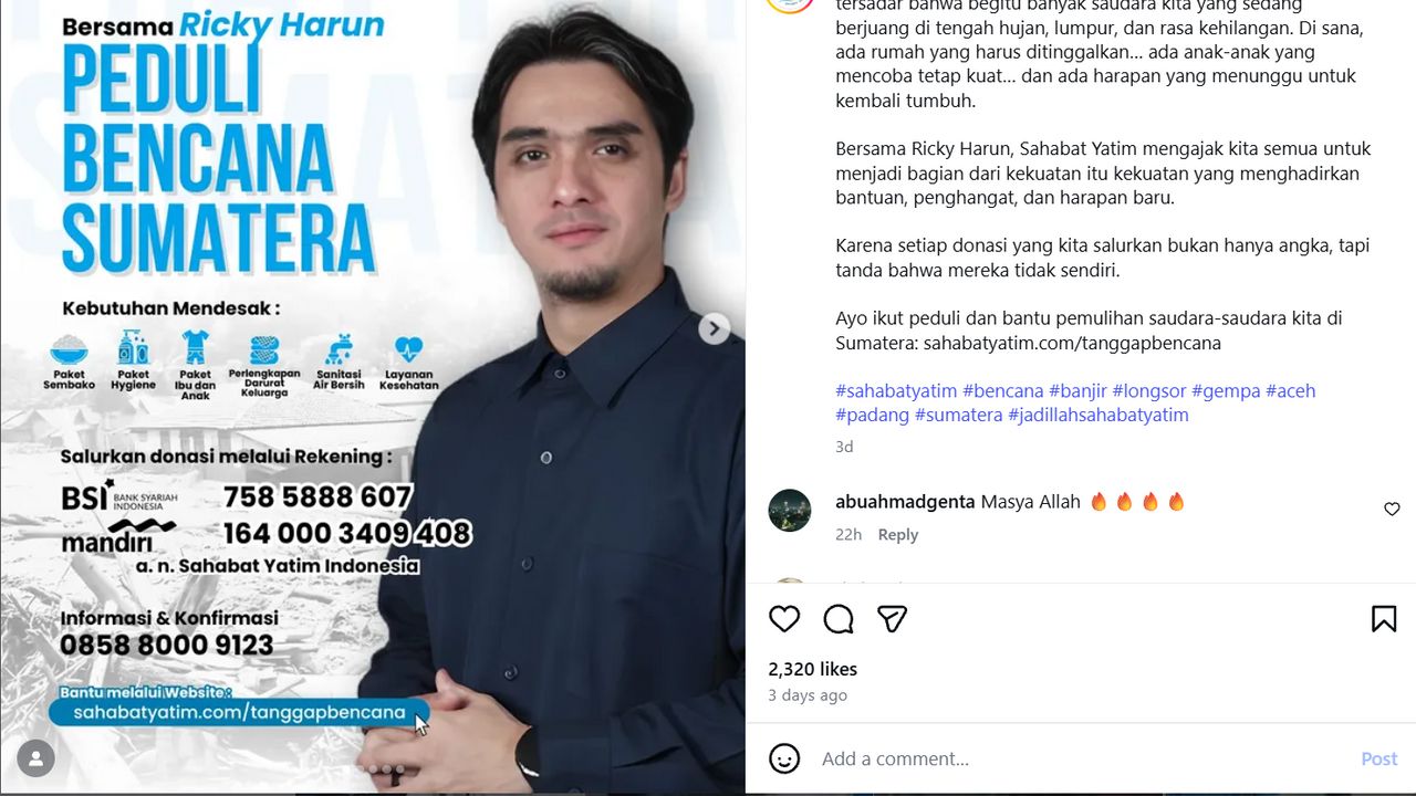 Ricky Harun (sumber: instagram/sahabatyatimofficial)