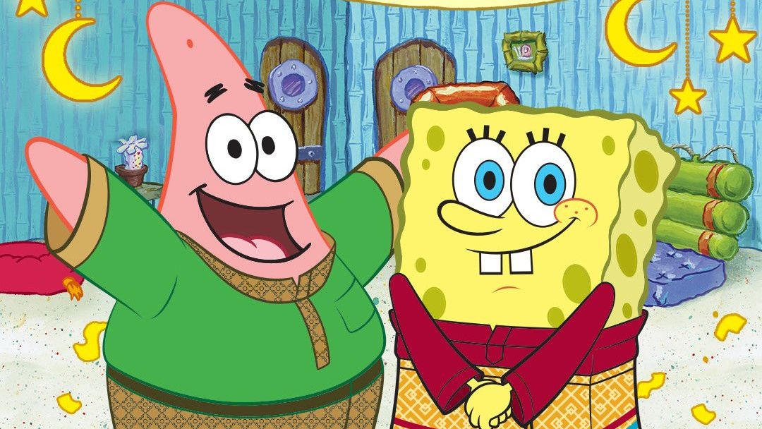 SpongeBob dan Patrick Kompak Ucapkan Ramadan, Pakai Baju Tradisional Melayu