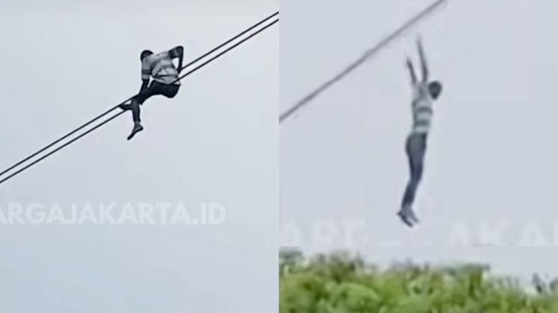 Lelaki Tak Bercerita, Tiba-Tiba Gelantungan di Kabel Udara Jaksel, Turun Pas Dikasih Duit