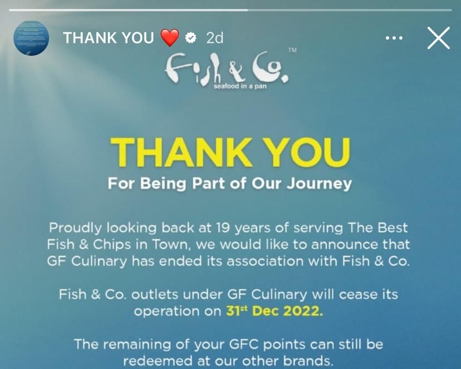 Fish & Co. bakal ditutup (Foto: Instagram story/@fishcoindo)
