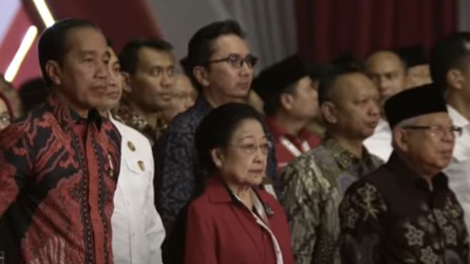 Jokowi, Ma'ruf Amin dan Mahfud MD Hadiri Rakernas PDIP