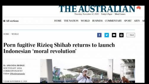 Media Australia: 'Buronan Pornografi Rizieq Shihab Luncurkan Revolusi Moral'