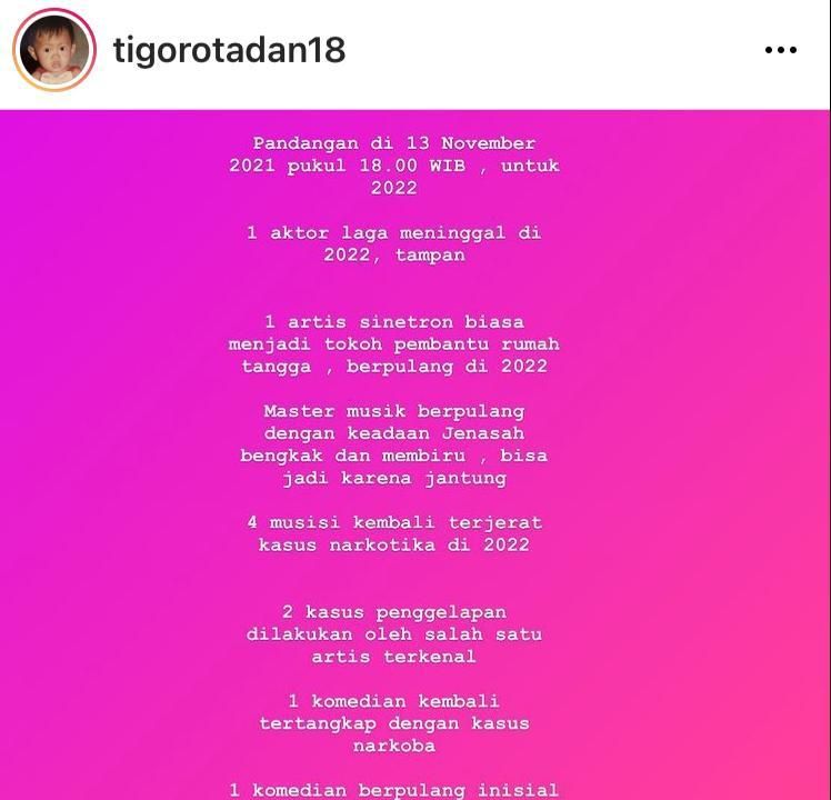 Ramalan anak indigo (Foto: Instagram/@tigorotadan18)