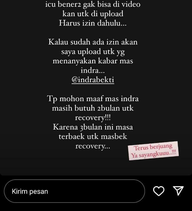 Kondisi terkini Indra Bekti (Foto:  (Foto: Instagram/@dhila_bekti)