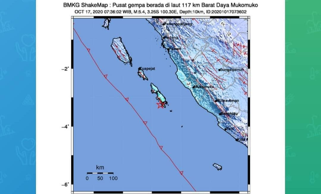Gempa Magnitude 5,4 Guncang Barat Daya Mukomuko