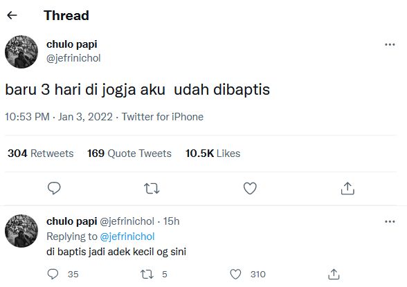 Jefri Nichol dibaptis (Foto: Twitter/@jefrinichol)