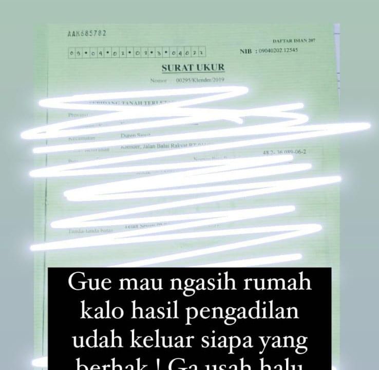 Sertifikat rumah untuk Gala Sky (Foto: Instagram Stories/@medinazein)