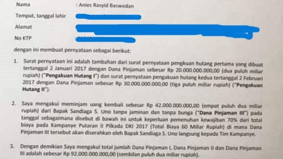 Viral, Surat Utang Anies Rp92 Miliar di Pilkada DKI, NasDem: Harusnya Sandi Klarifikasi