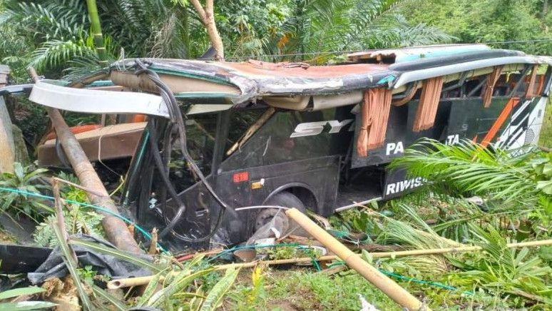 Bus Study Tour Rombongan Siswa MIN 1 Pesisir Barat Masuk Jurang di Lampung, 6 Orang Alami Luka Berat