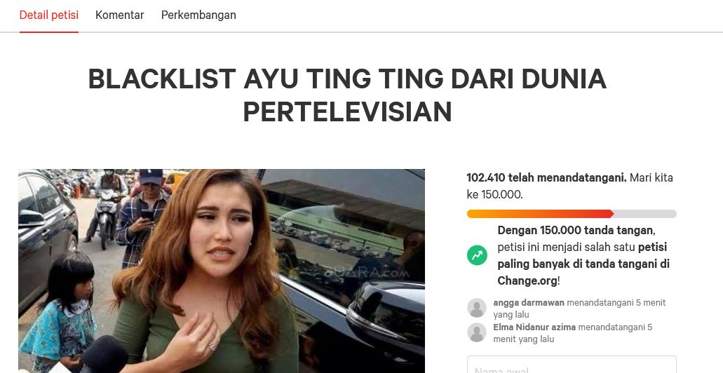 Petisi blacklist Ayu Ting Ting (Foto: Change.org)