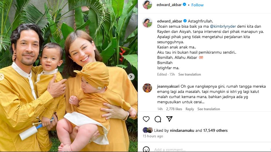 Digugat Cerai, Edward Akbar Minta Kimberly Ryder Istighfar: Kasihan Anak-Anak