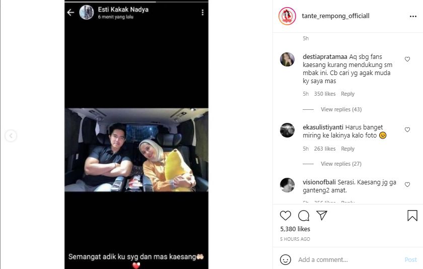 Kedekatan Kaesang Pangarep dan Nadya Arifta (Foto: Instagram/@tante_rempong_official)