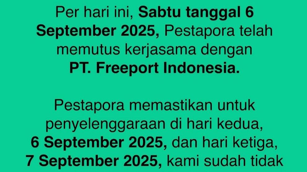 Pestapora Putus Kerja Sama dengan PT Freeport Indonesia