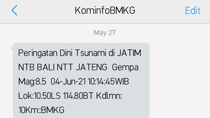 Heboh SMS Blast Gempa M 8,5 dan Peringatan Dini Tsunami, Ini Penjelasan BMKG