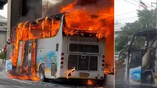 Ngeri! Bus Sekolah Terbakar Usai Tabrak Pembatas Jalan, 25 Siswa dan Guru Dilaporkan Tewas