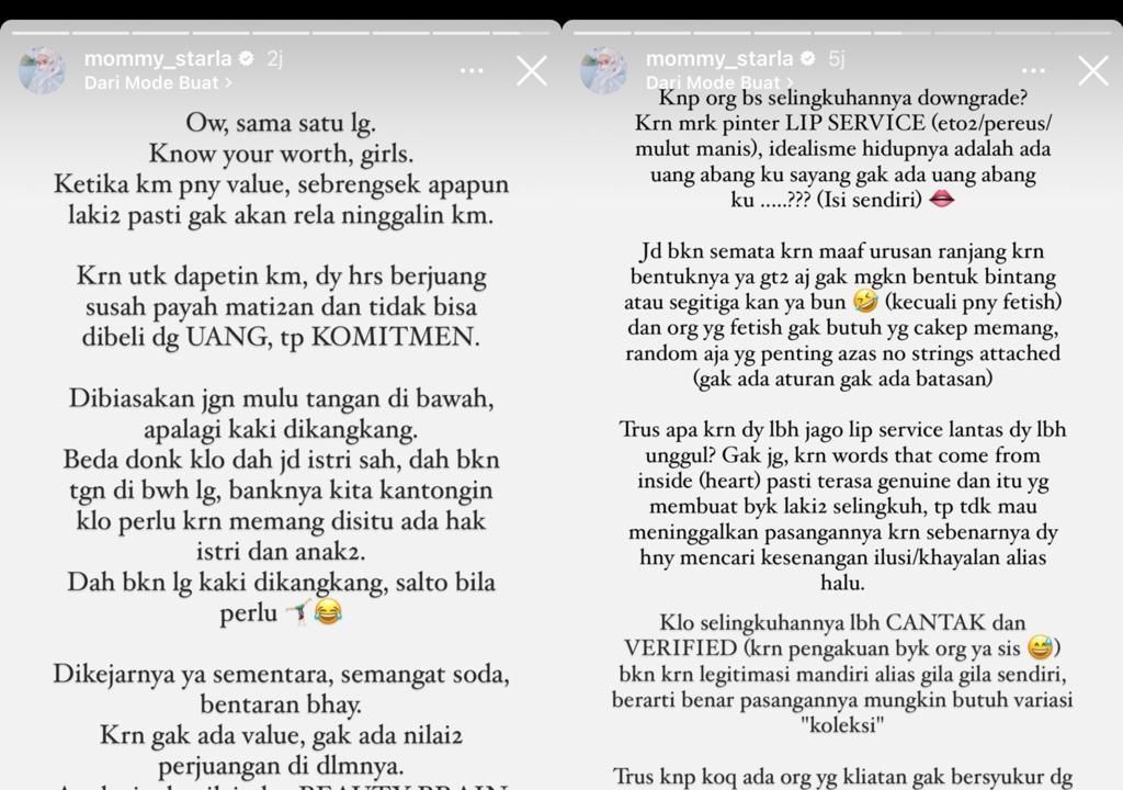 Unggahan Ina Rusli (Foto: Instagram stories/@mommy_starla)