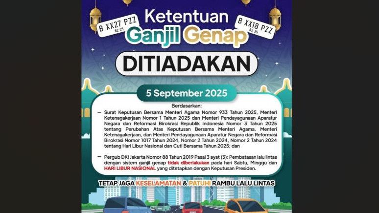 Libur Maulid Nabi Muhammad, Tidak Ada Ganjil Genap di DKI 5 September