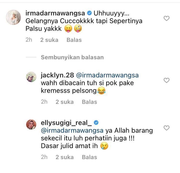 Komentar Irma Darmawangsa (Foto: Instagram/@ellysugigi_real_)