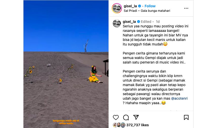 Unggahan Gisel tentang proses syuting Gempi