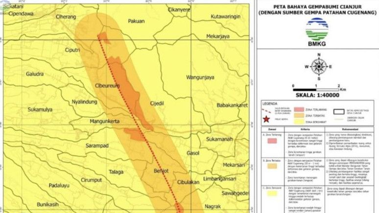 Peta Bahaya Gempa Cianjur Dipicu Patahan Cugenang, Ada Tiga Zona Kerentanan Gerakan Tanah, Mana Saja?