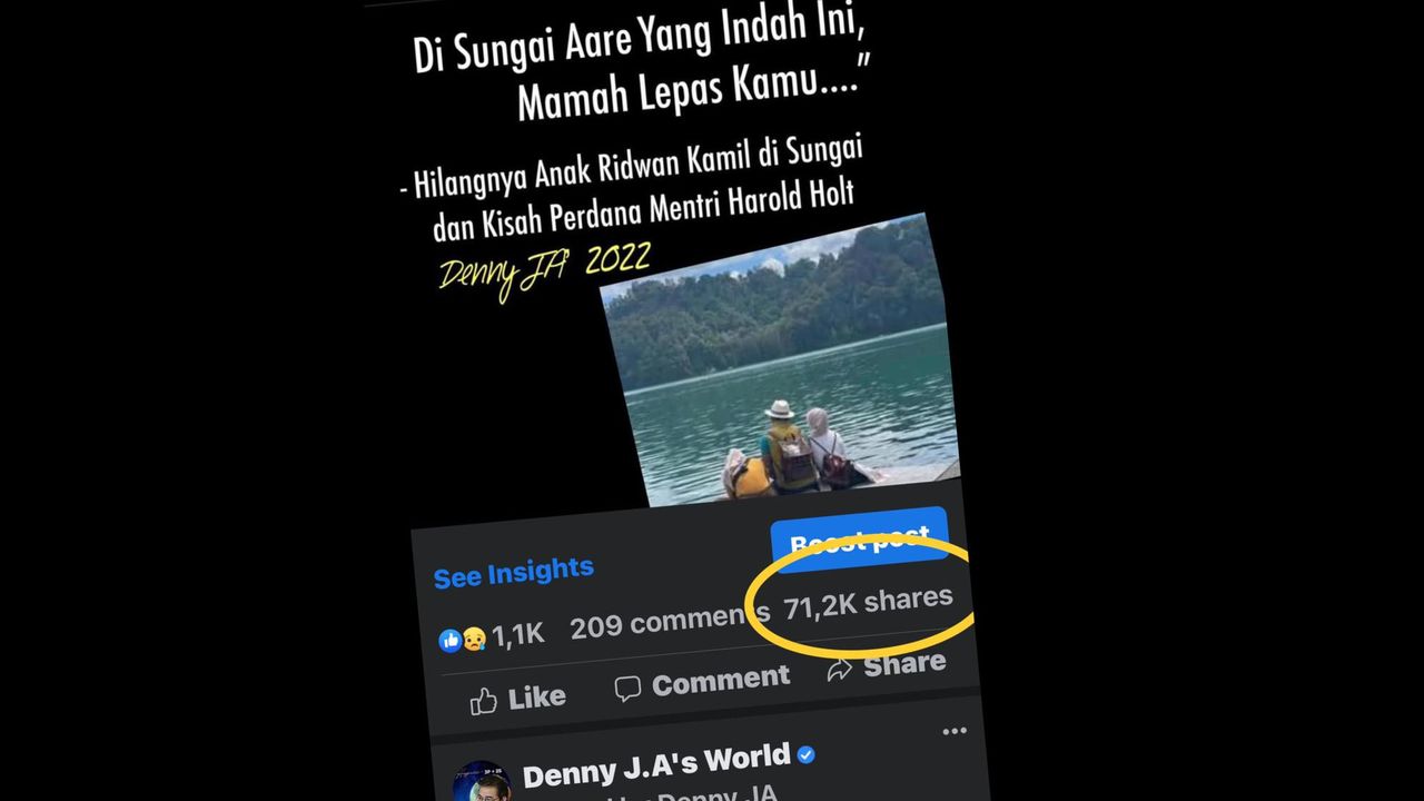 Tulisan Denny JA Soal Eril Ridwan Kamil Di Facebook Dibagikan Lebih Dari 71 Ribu Kali