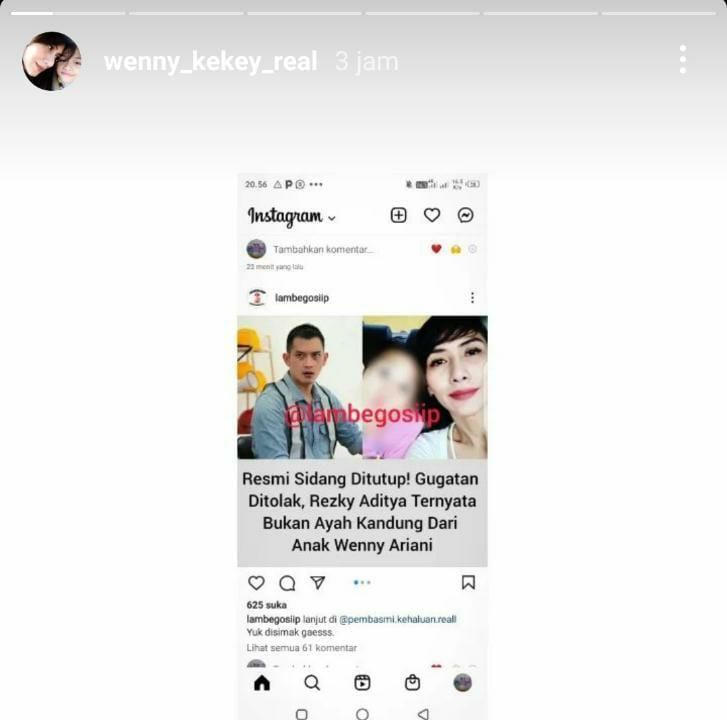 Wenny buka suara (Foto: Instagram story/@wenny_kekey_real